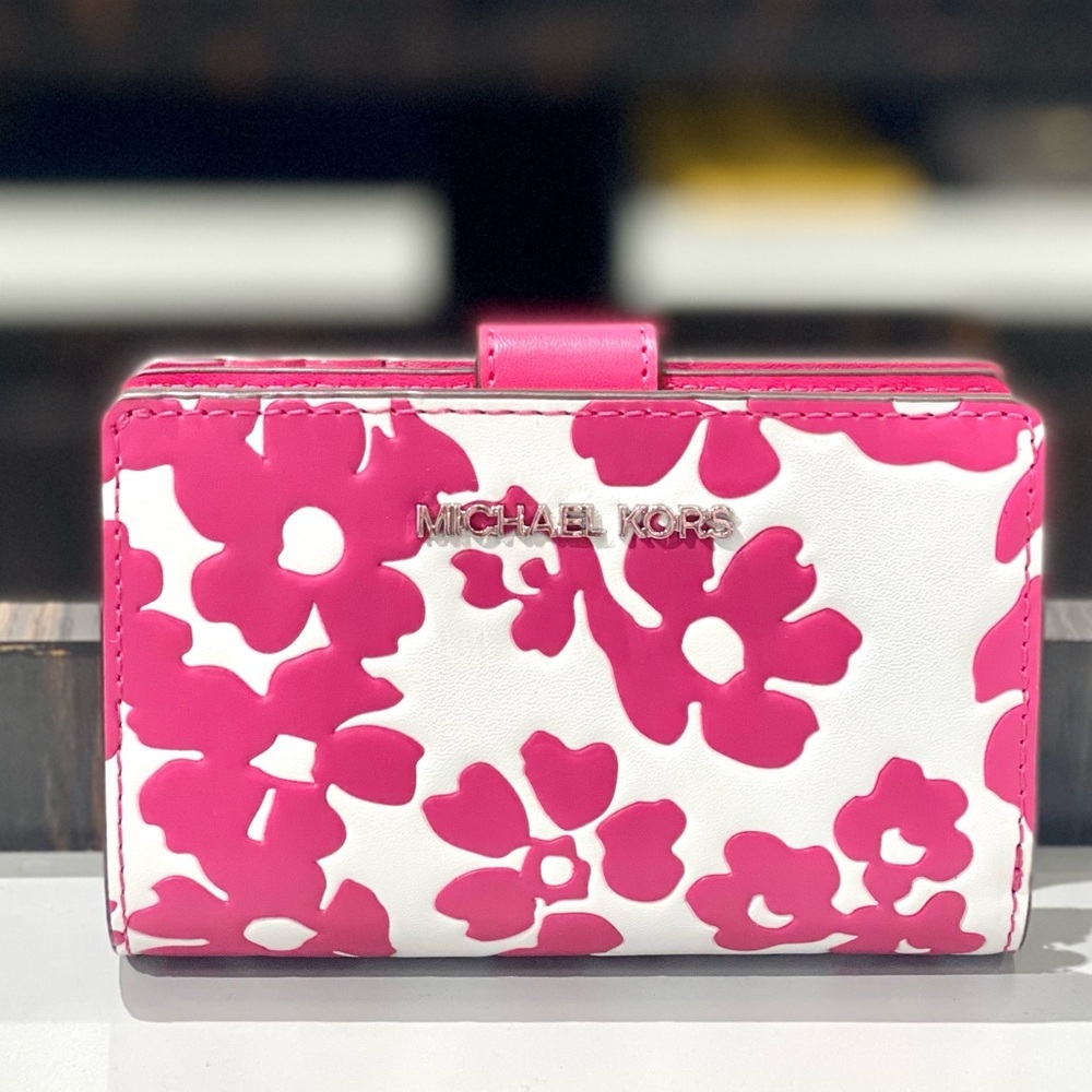 Michael Kors Jet Set Medium Floral Print Bi-Fold Wallet - Picture 2 of 10